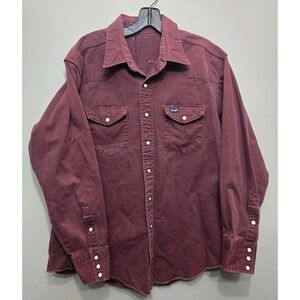 Vintage Wrangler Western Shirt Men Brushpopper Cotton Pearl Snap XL Burgundy
